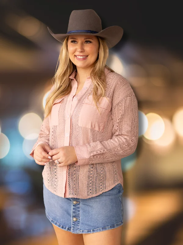 Lace Button Up, Pink Confident Women's High - fashion