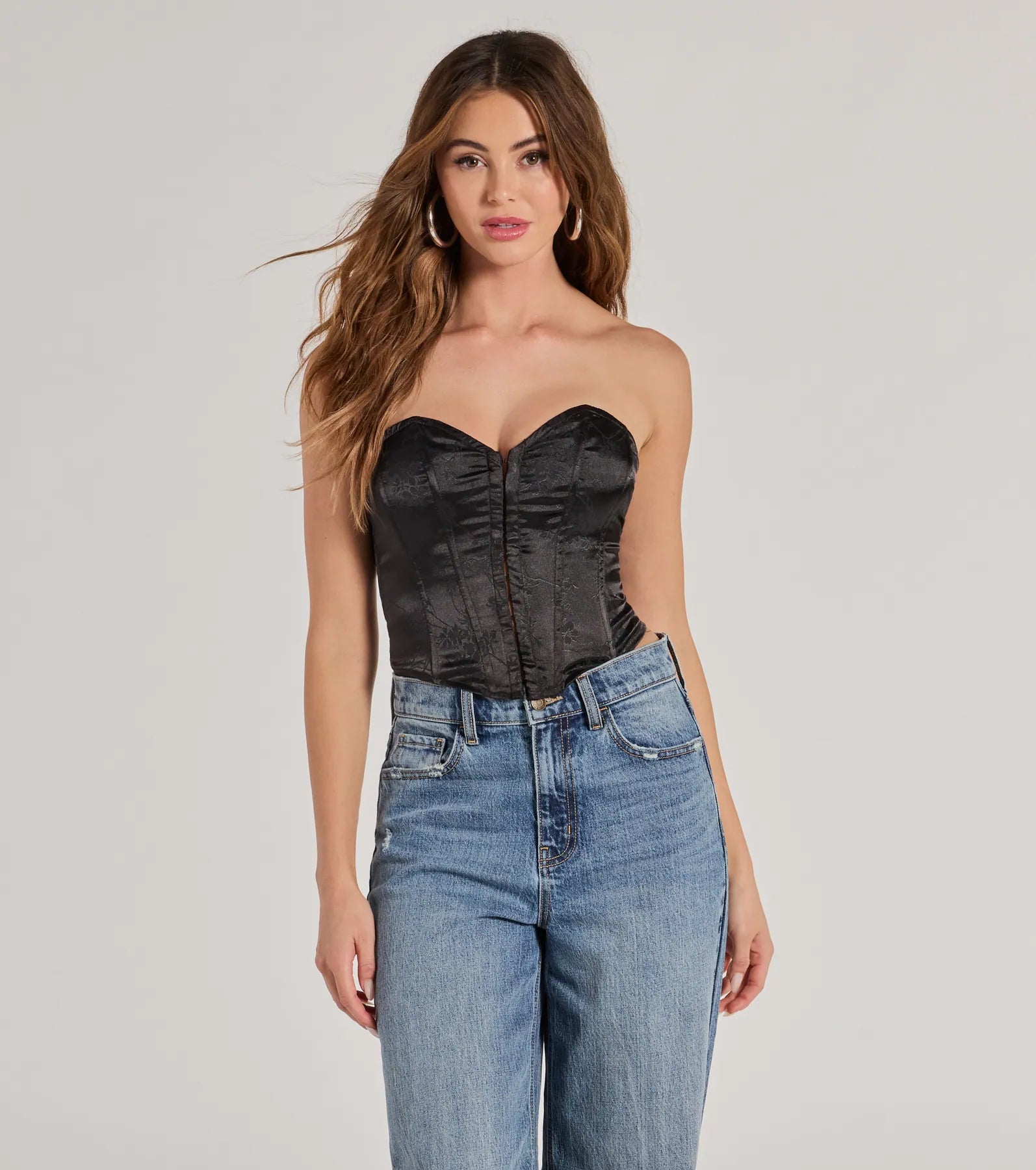 Sexy Allure Floral Jacquard Satin Corset Top Earthy Women's Hemp - based
