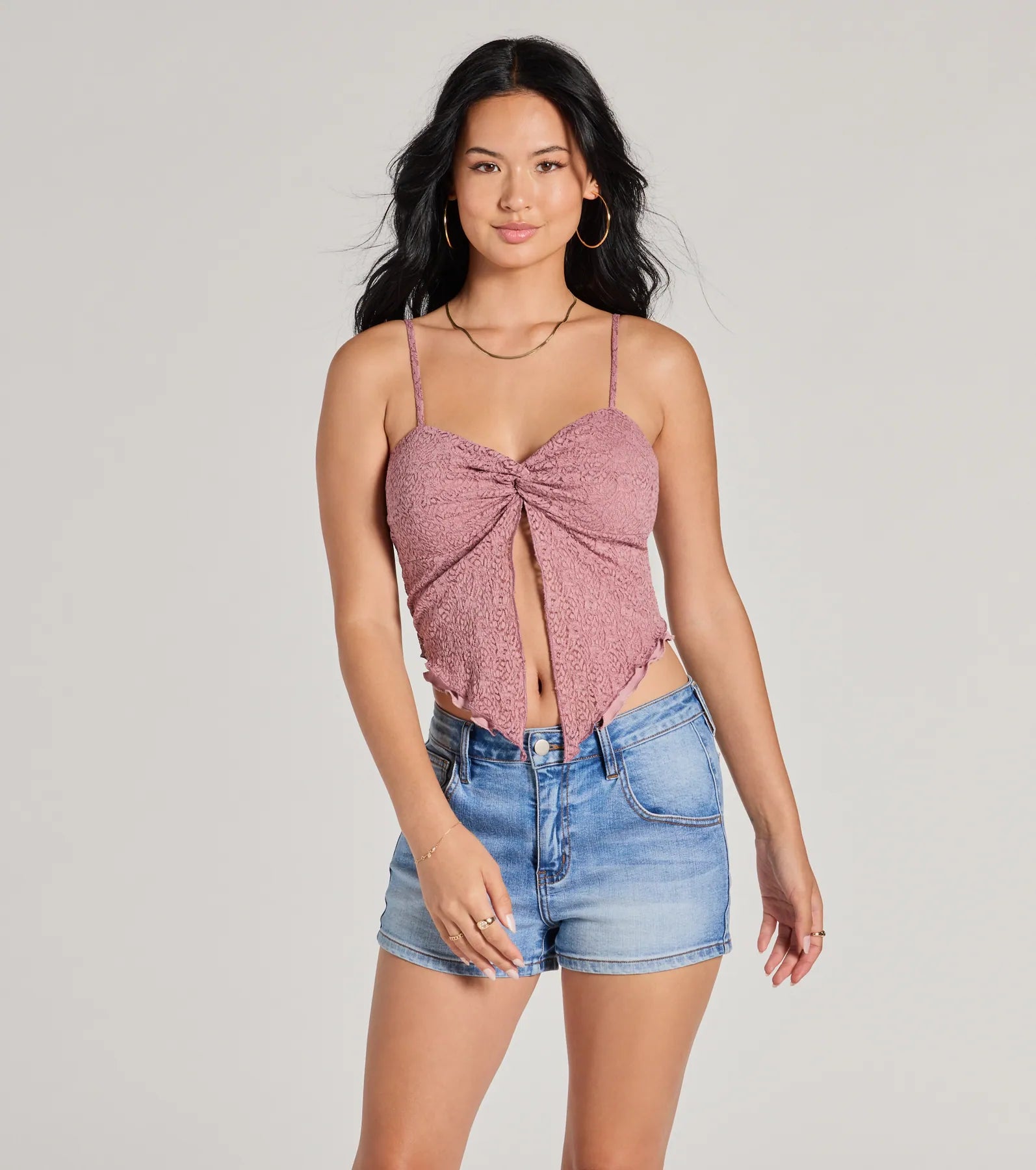 Sweetly Coy V-Neck Slit Lace Crop Top Elegant Women's Formal 
