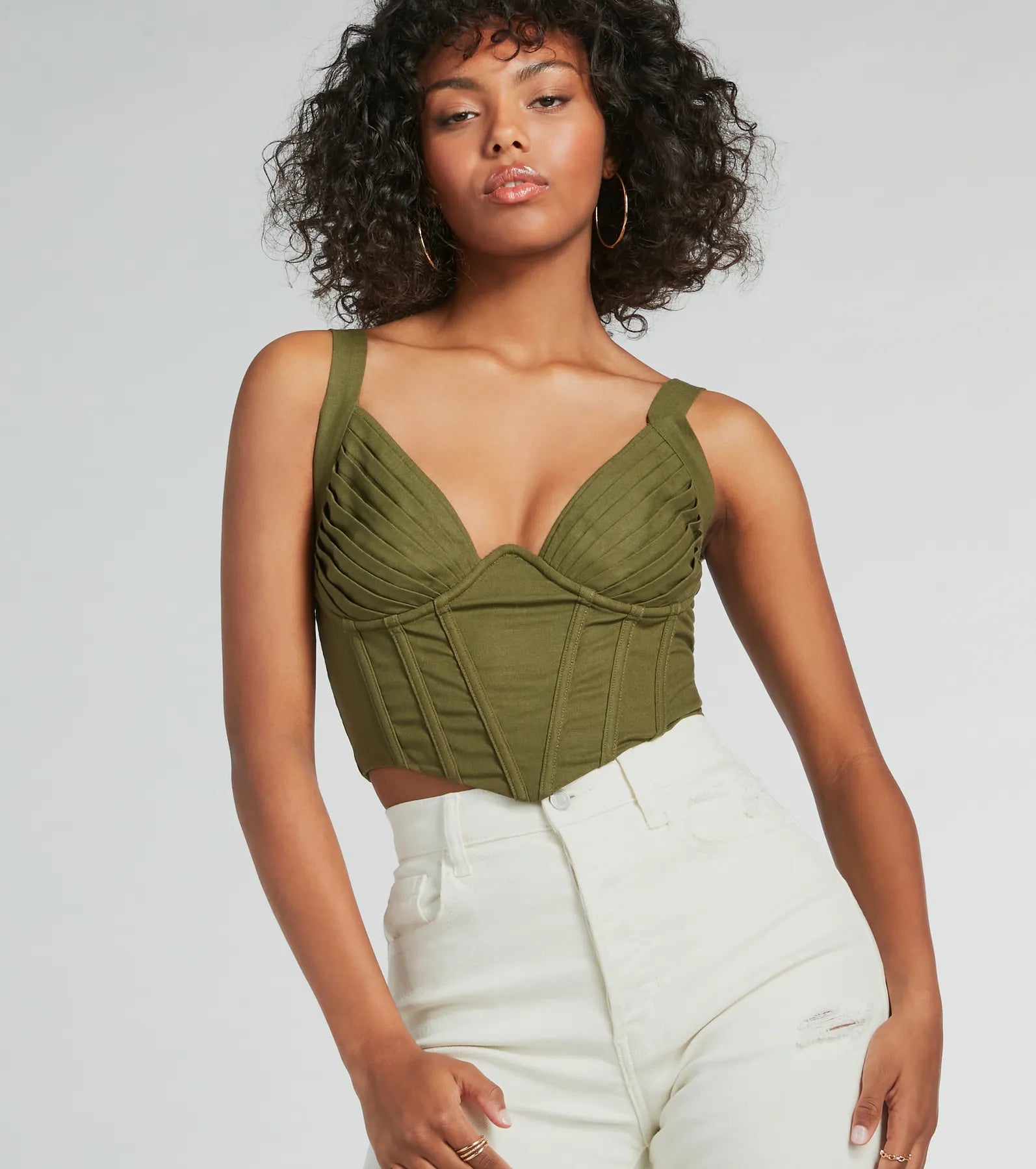 Everyday Allure Plunging Linen Corset Top Stylish Women's Tropical 