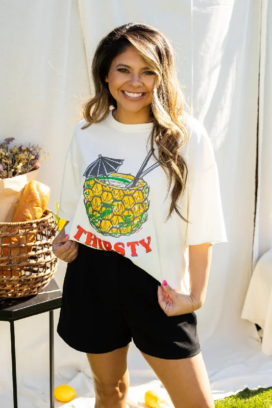 Thirsty Graphic on White Tee Sustainable Organic