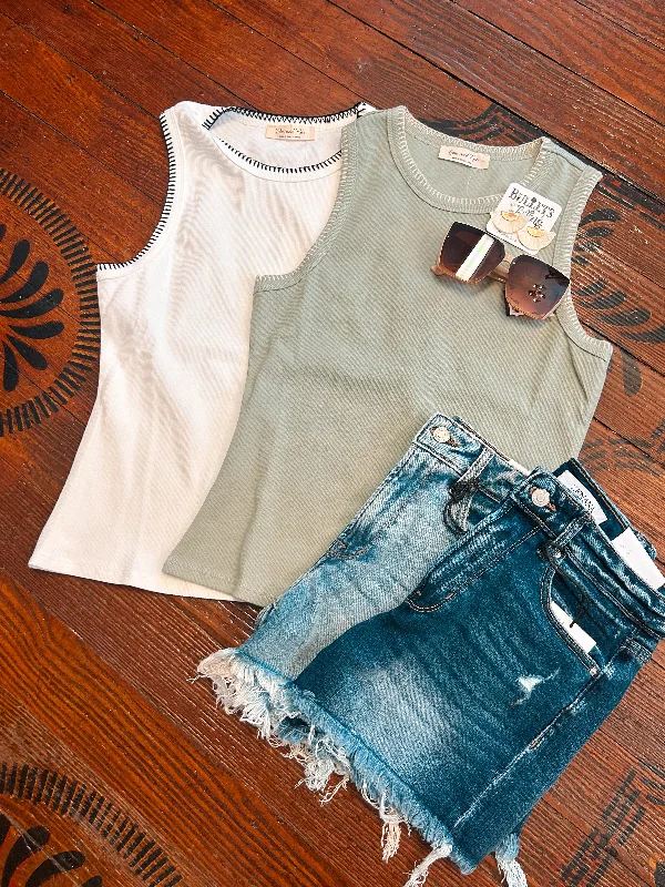 Ivory Stitched Tank Refined Women's 