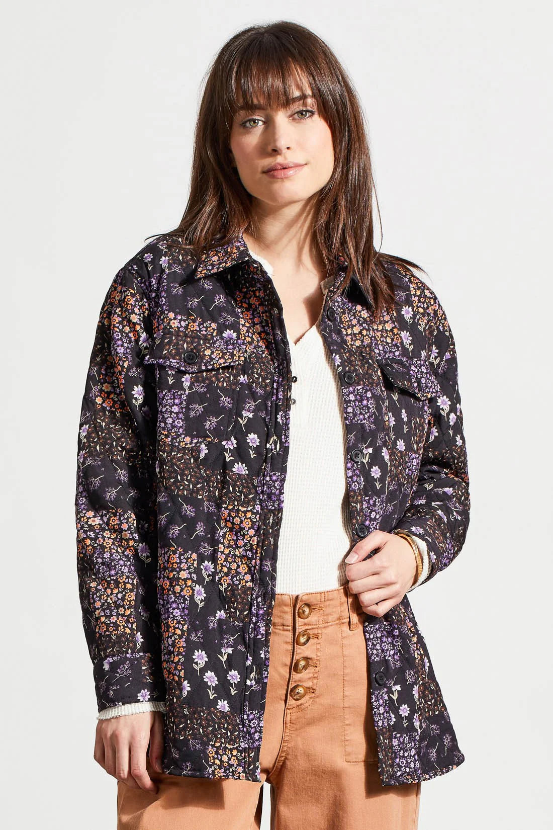 Tri 5611O Quilted Shacket with Shirttail Hem Youthful Women's Anime - inspired