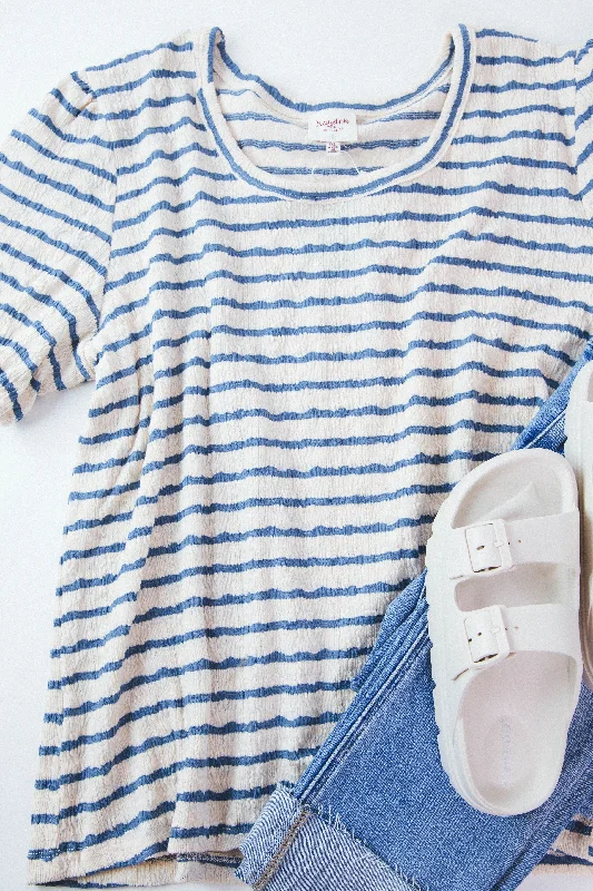 Amaya Textured Striped Top, Blue | Plus Size Country