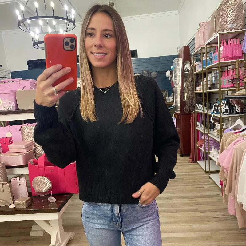 Semi Cropped Sweatshirt In Black Artistic Women's Hand - painted