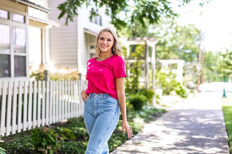 Berry Pink Crewneck Loose Fit Tee Stylish Women's Tropical 