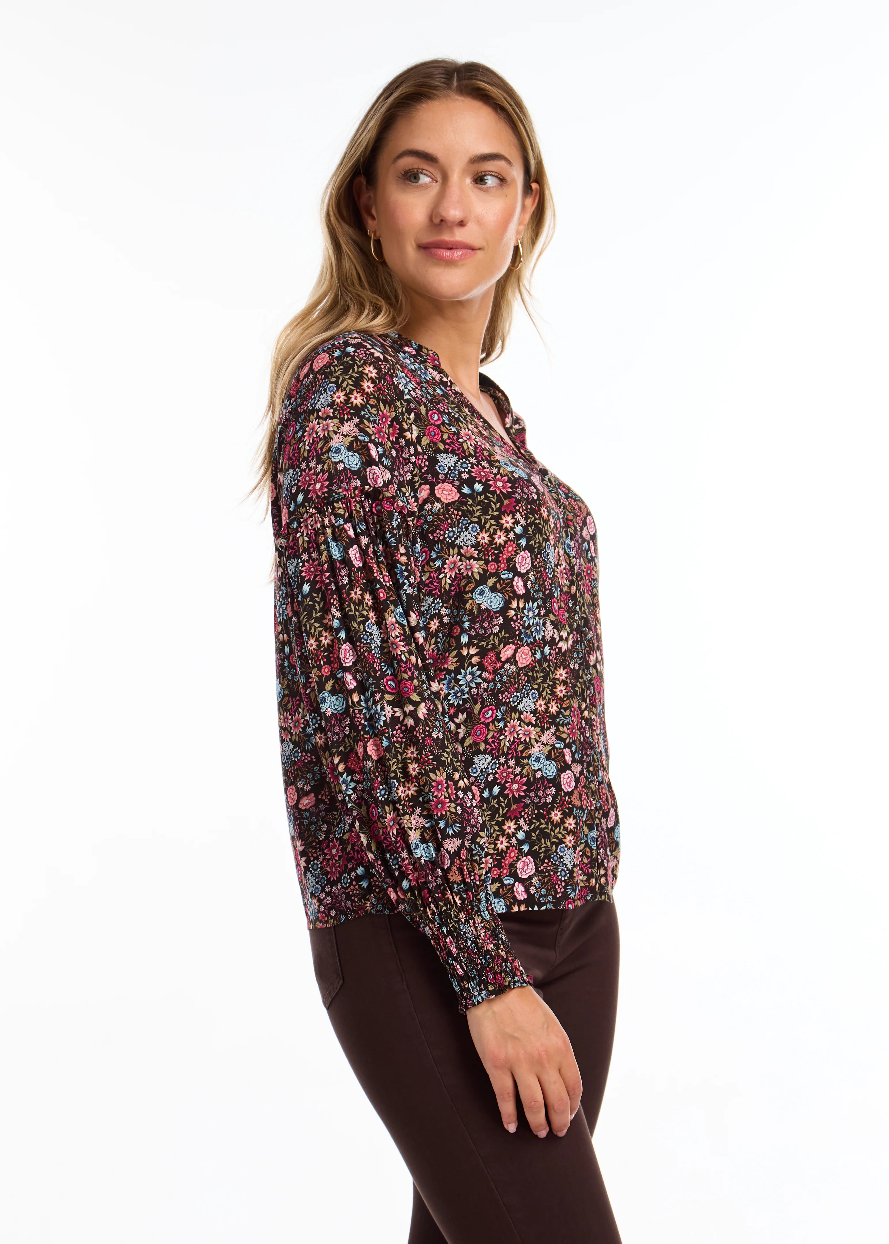 FDJ 7150397 Long Sleeve Smock Cuff Shirt Polished Women's Silk