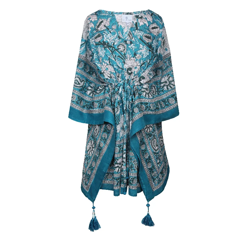 Aegean Blue Floral Short Kaftan Dress Compression