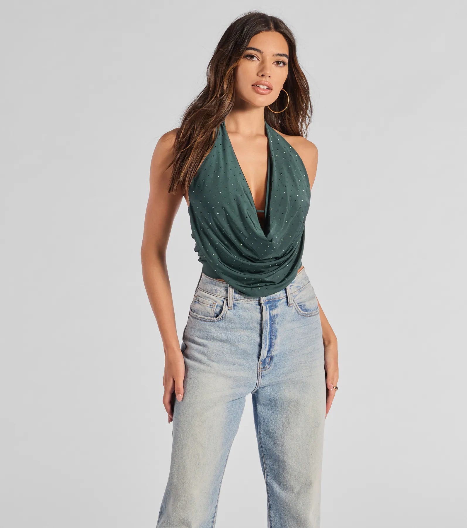 Sultry Flair Rhinestone Knit Halter Crop Top Youthful Women's Anime - inspired