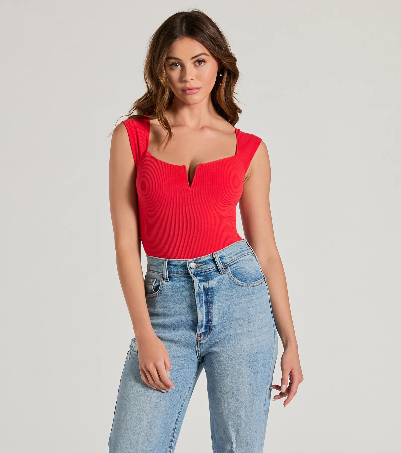 Flirty Does It Square Neck Rib Knit Bodysuit Elegant Women's Formal 