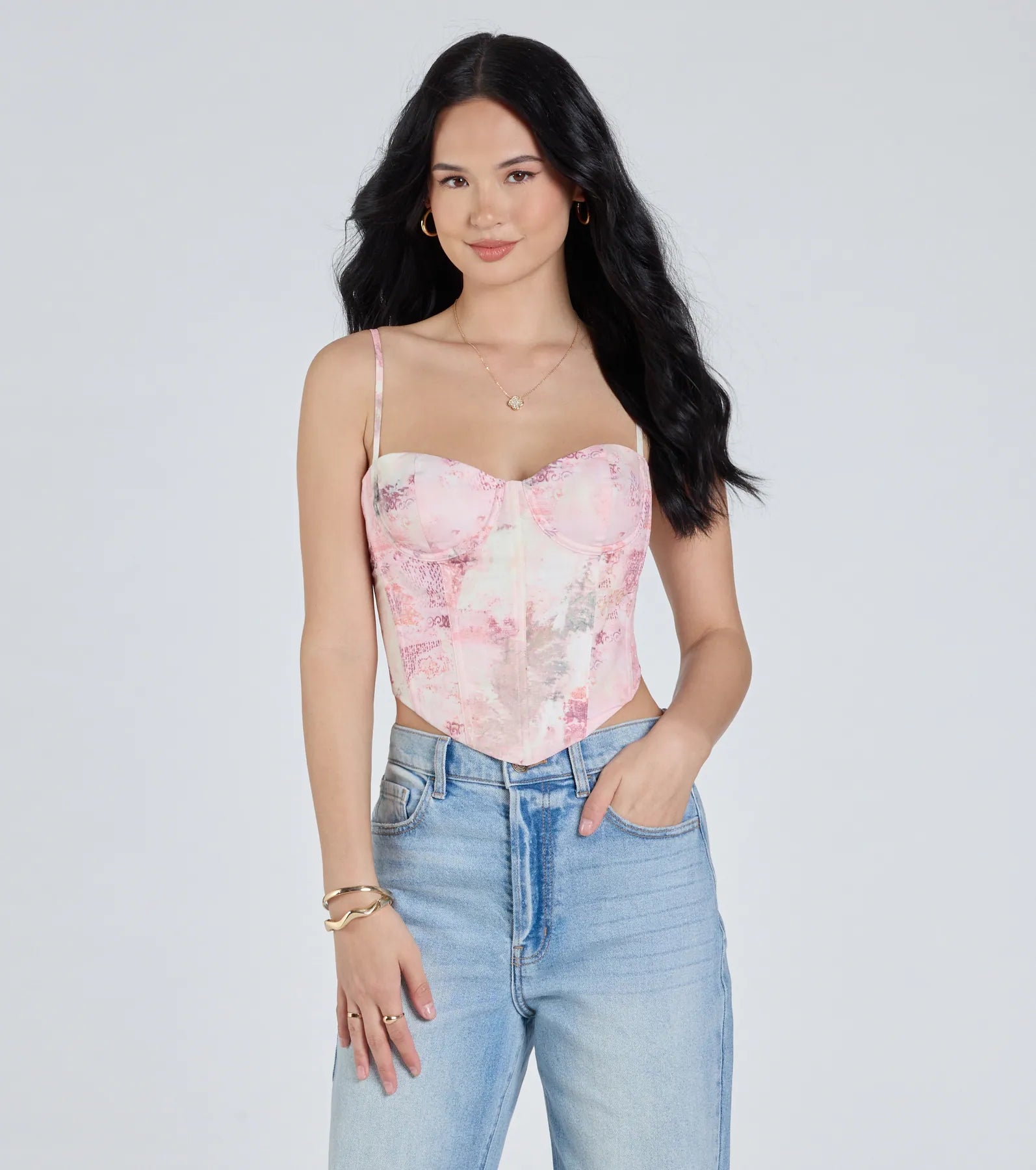 One Of A Kind Multi-Print Corset Top Monochromatic Office Style