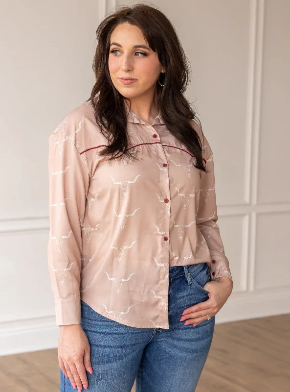 AS IS: Western Button Up, Beige Feminine Women's Soft 