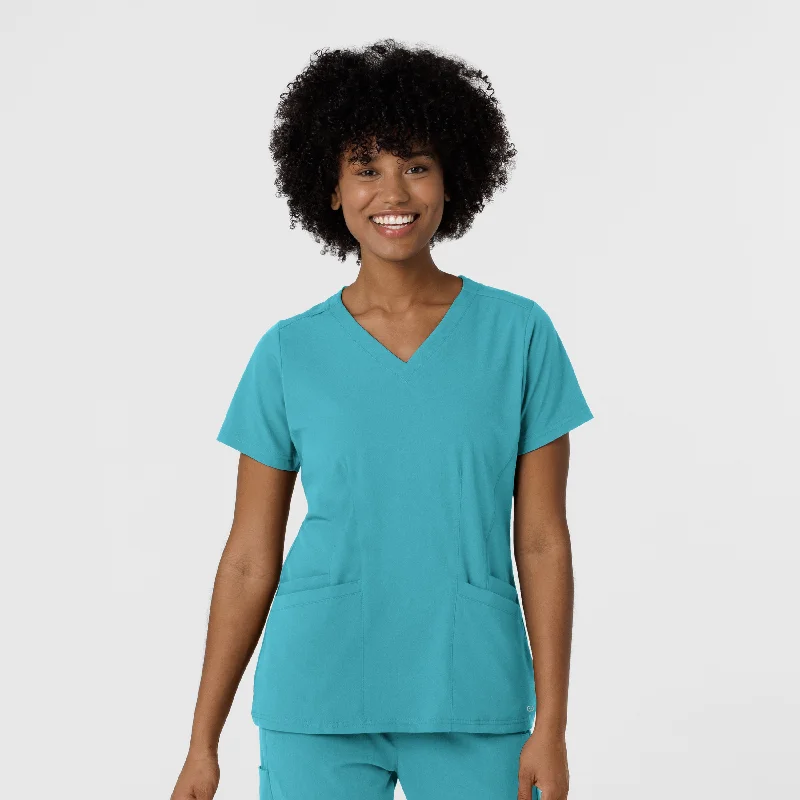 Aero Remix Women's Flex-N-Reach V-Neck Scrub Top - Teal Blue Polished Women's Silk