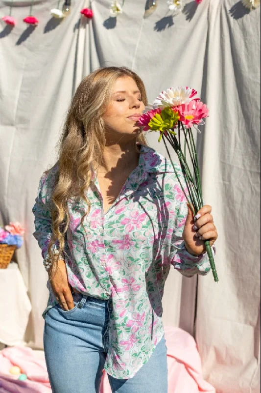 The Kathryn Button-Up, Floral Sleek Women's Metallic