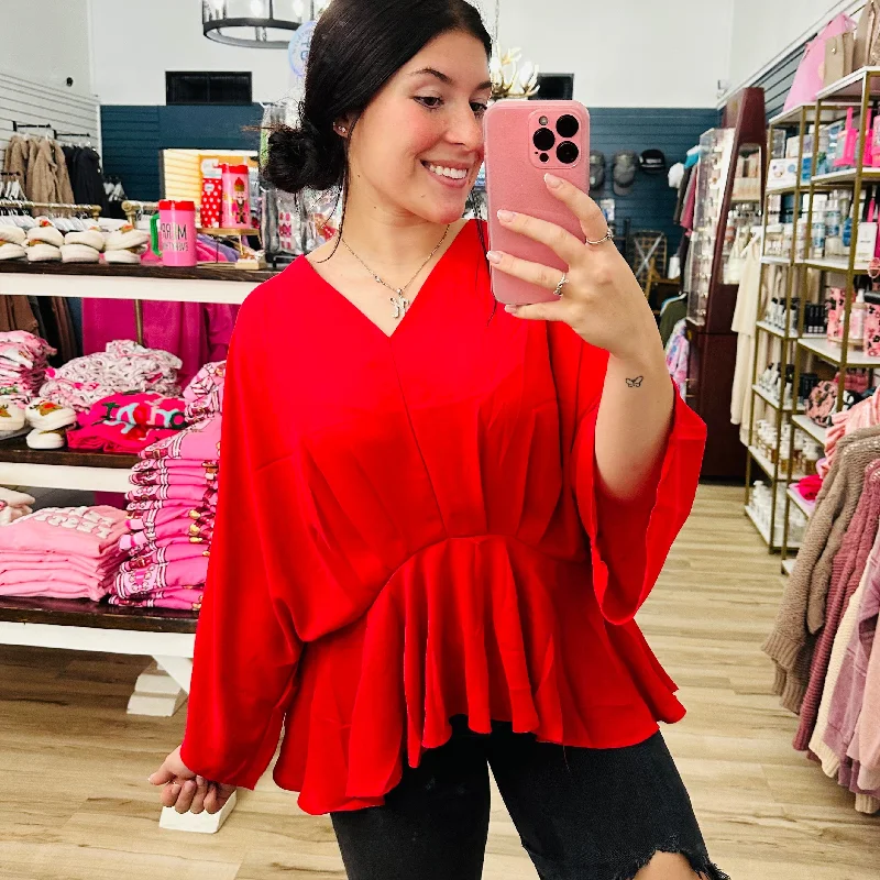 Flowy Red Top Sophisticated Women's Tailored