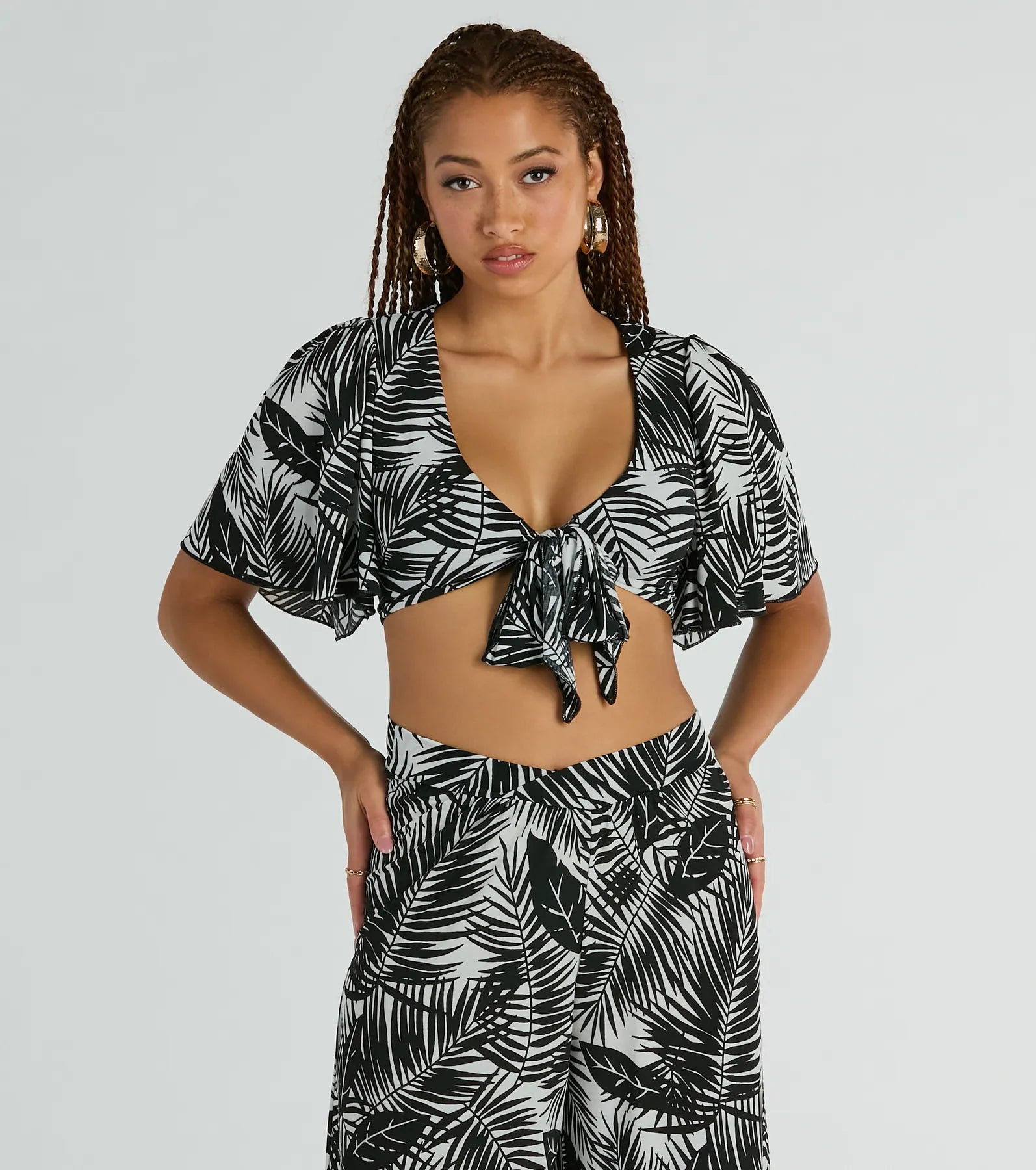 Time For Vacay Tie Front Tropical Crop Top Cool Women's Distressed