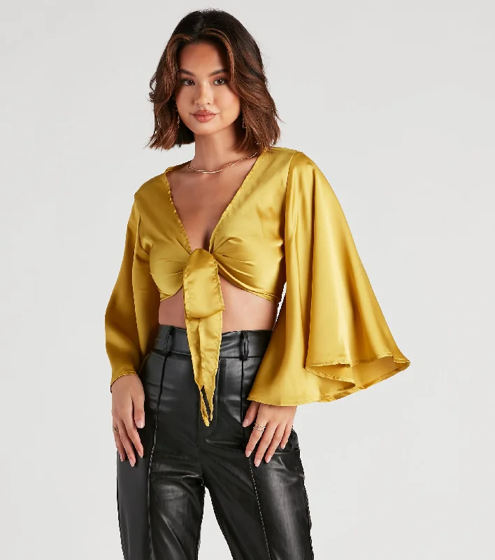 Sweet Secret Satin Kimono Sleeve Top Compression