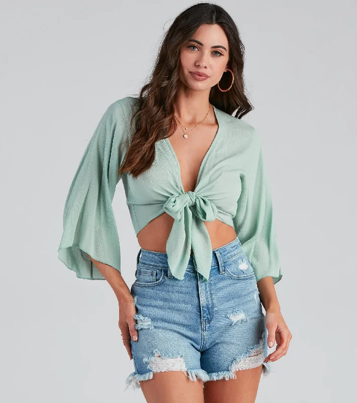 Breezy Style Kimono Tie-Front Top Relaxed Women's 
