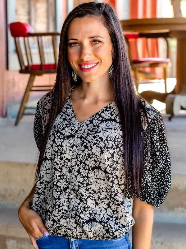 Bountiful Blooms Top, Black Refined Women's Hand - crafted