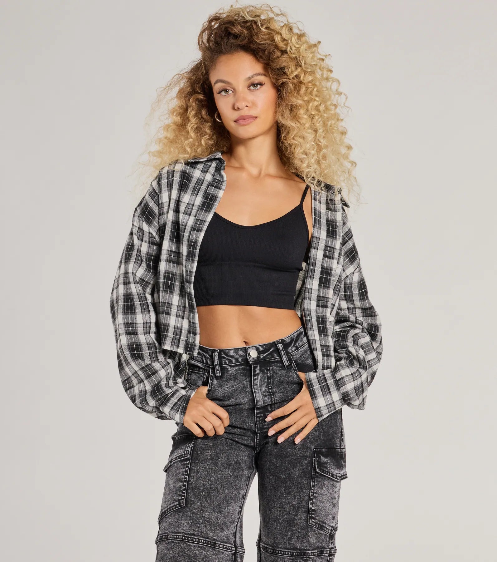 Casual Style Button-Down Plaid Flannel Top Cashmere