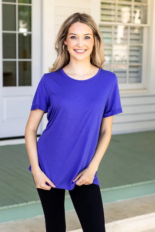 Peri Blue Crewneck Cuff Tee Trendy Women's 