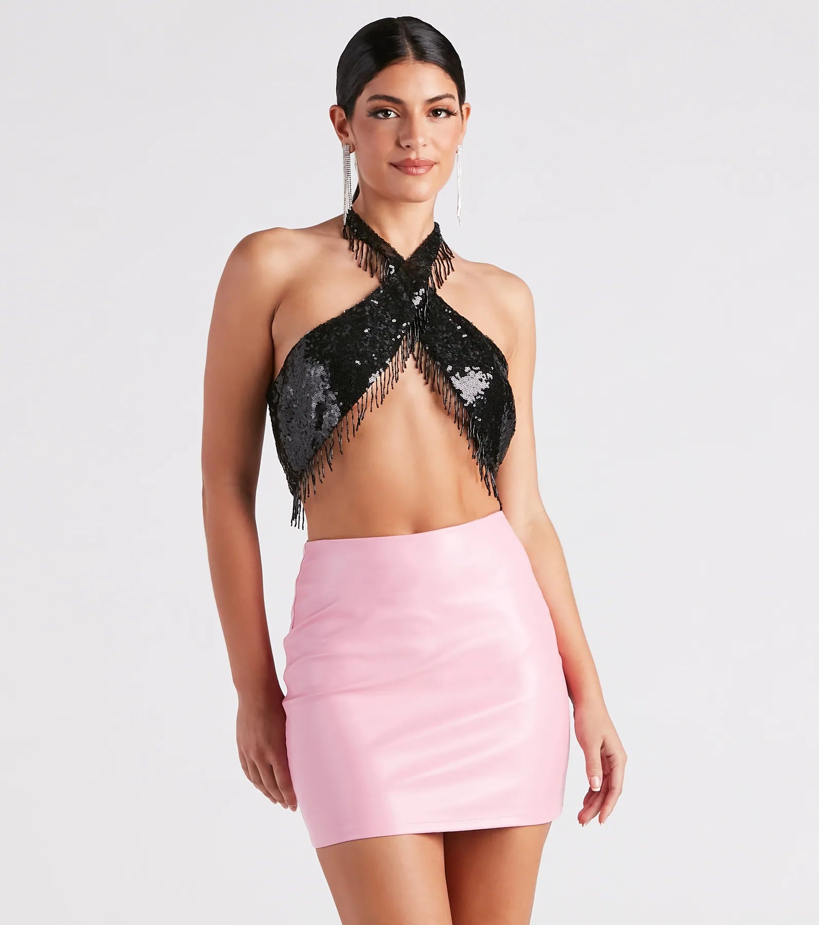 Disco Babe Sequin Fringe Halter Top performance