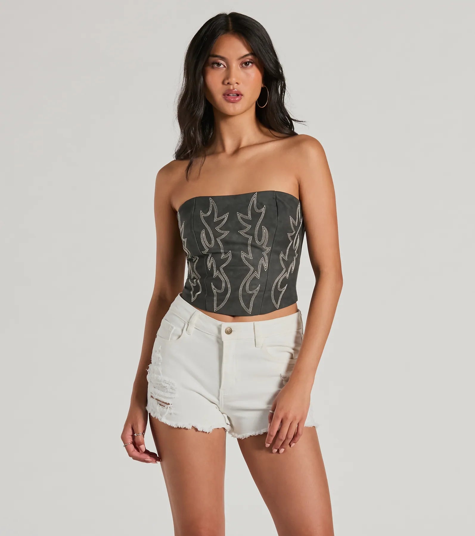 Western Babe Strapless Lace-Up Cowboy Corset Top Minimalist Women's Casual