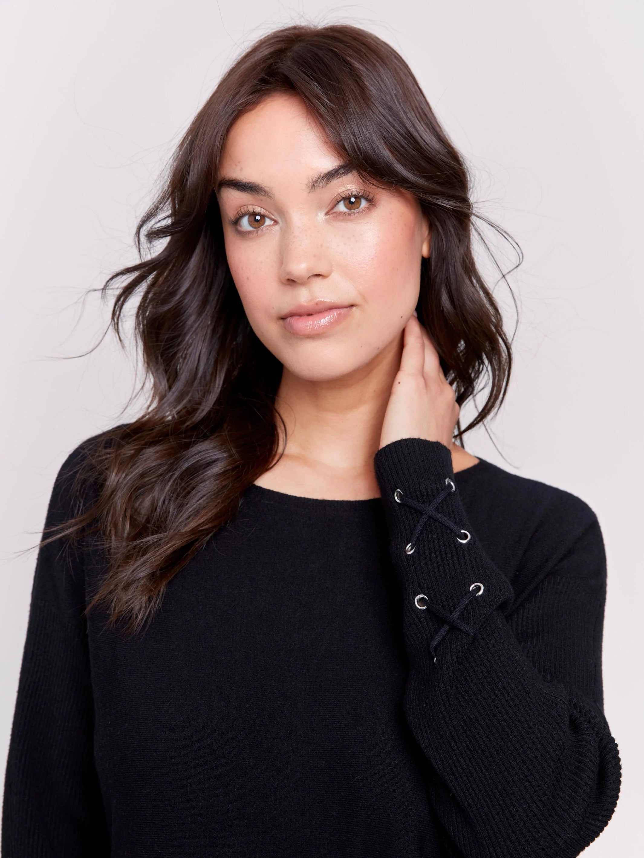 C.B C2380W Knit Sweater with Lace-Up Cuffs Relaxed Women's Beachy
