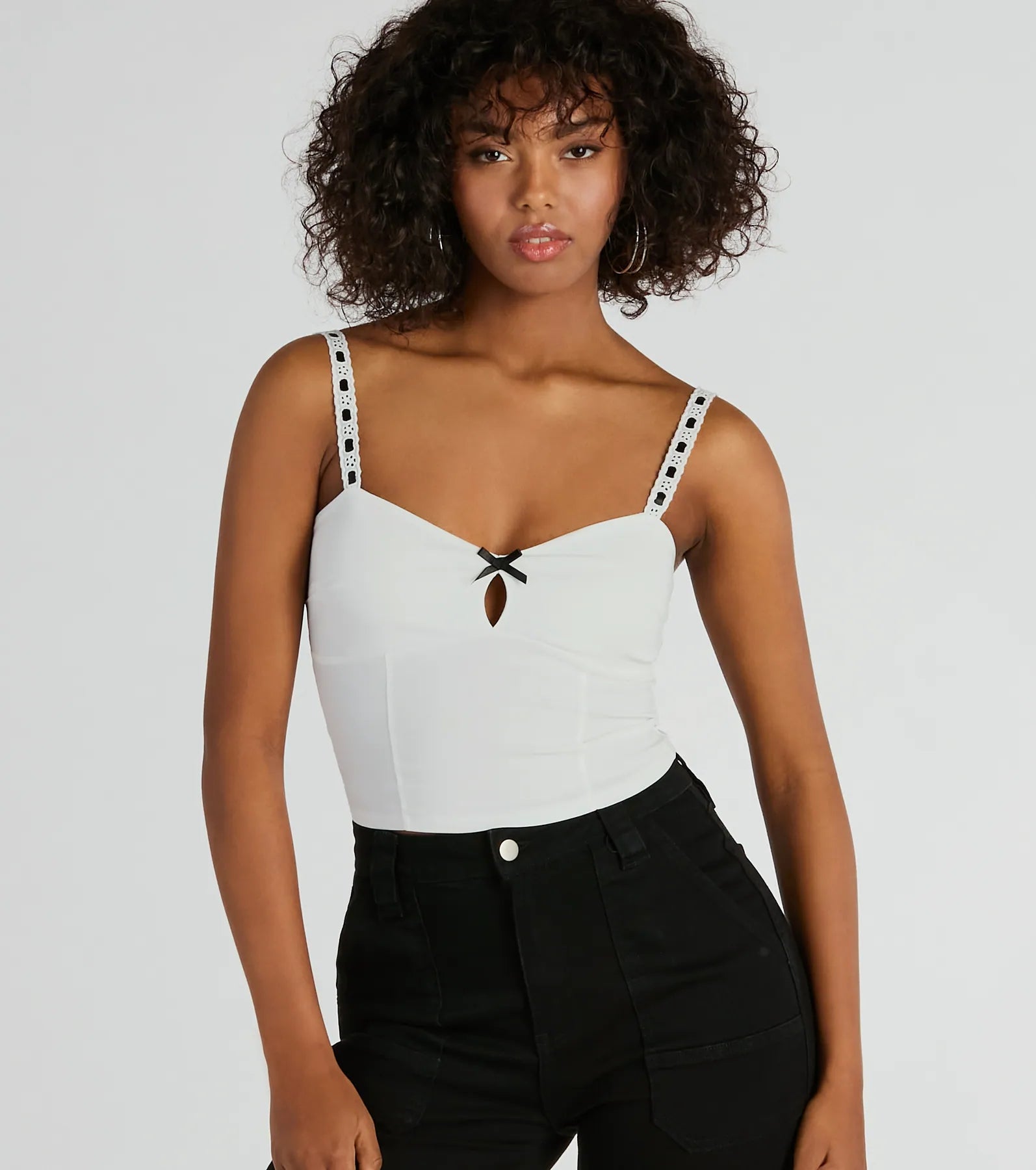 Simply Delicate Lace Trim Bow Crop Top purpose