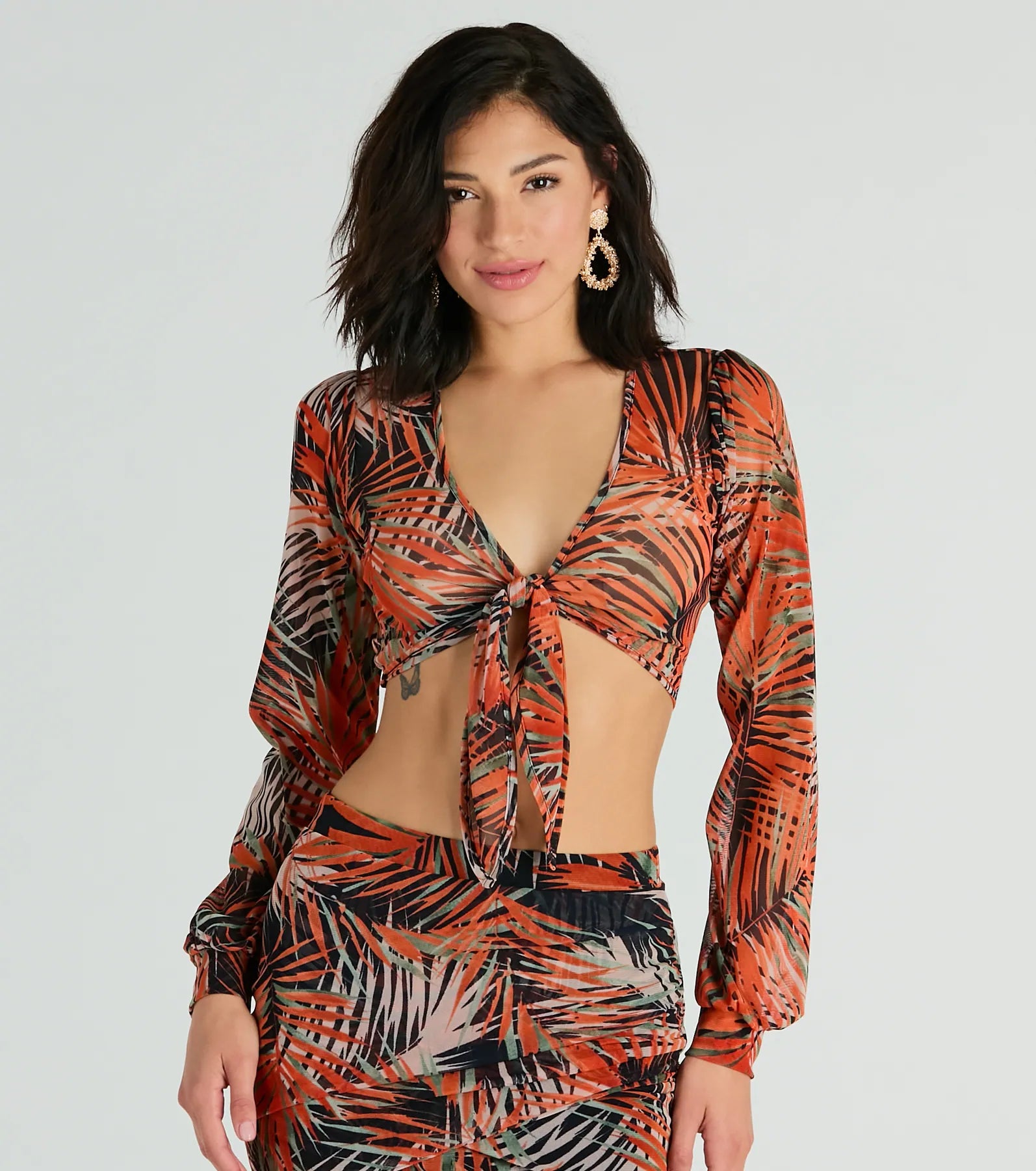 Destined For Sun Tropical Mesh Tie Front Top Disco