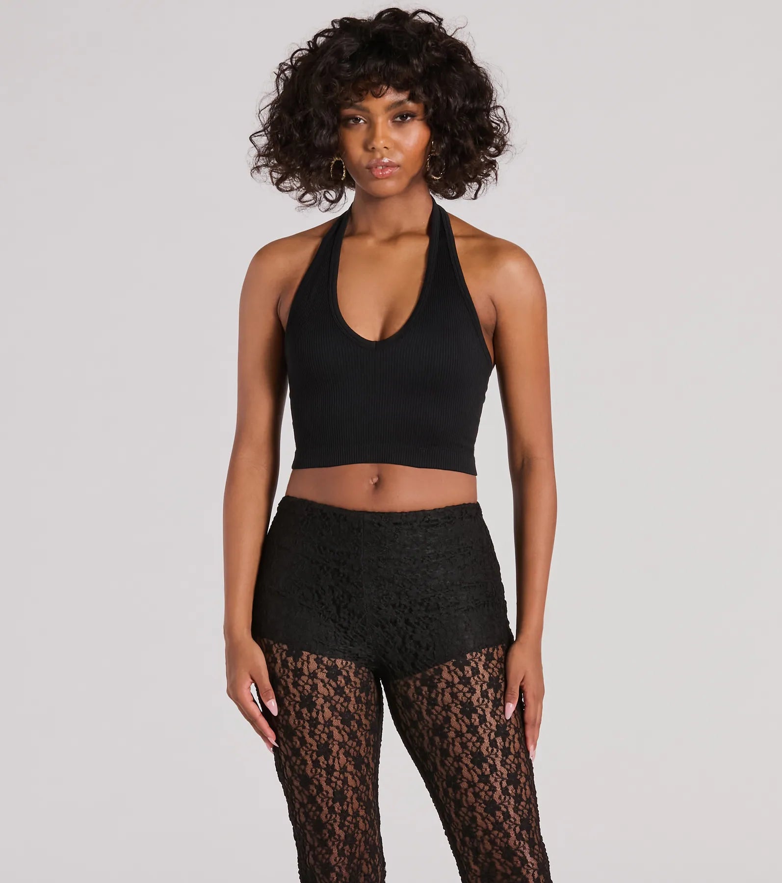 Day Or Night Halter V-Neck Crop Top Casual Women's Loose - fitting