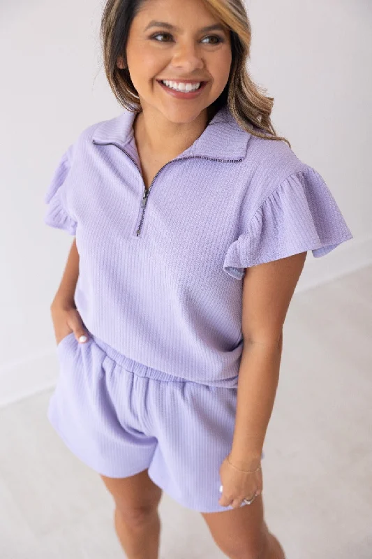 Lilac Quarter Zip with Flutter Sleeves Artistic Women's Avant - 