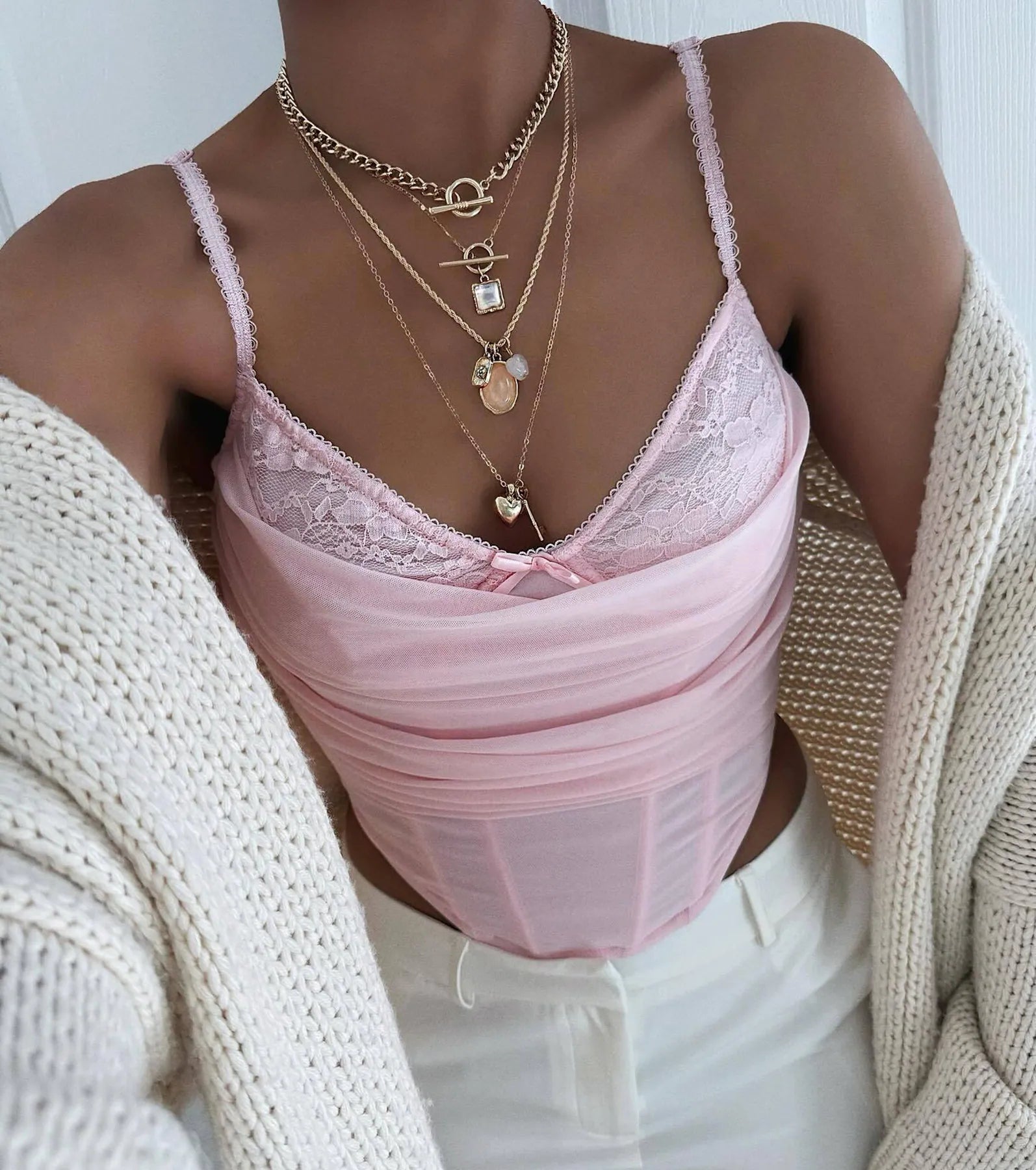 Sultry Night-Out Lace Trim Mesh Bustier Top Vacation