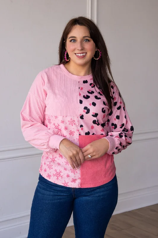 Pink Leopard Snowflake Top Hip Women's Urban