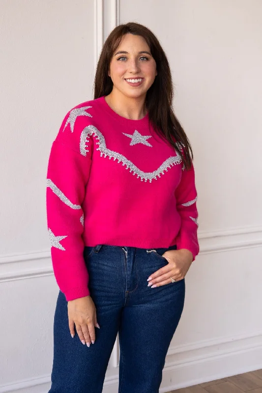 Rhinestone Wrangler Hot Pink Pullover performance