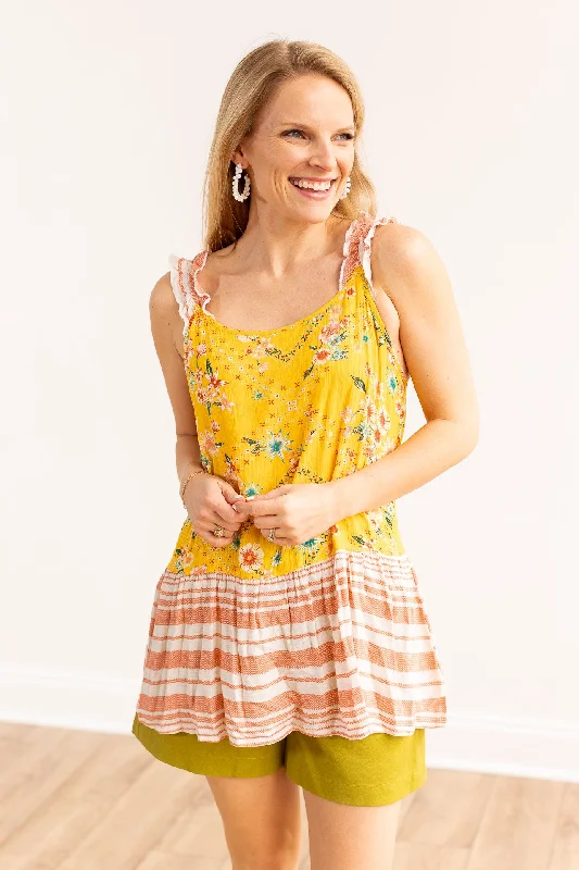 Flora Baby doll Top, Mustard Modern Women's Tech
