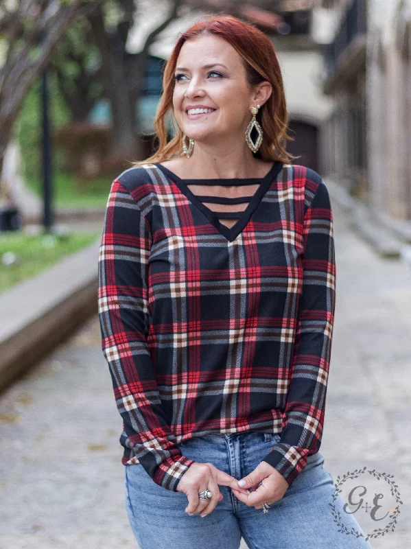 All About Fall with Caged V Neck Long Sleeve, Red Earthy Women's Hemp - based