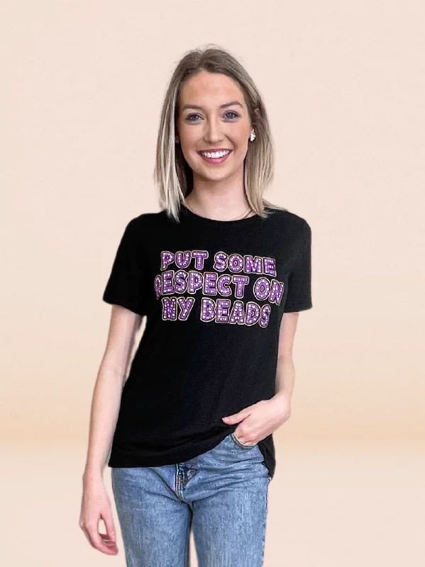 Put Some Respect On My Beads on Black Crewneck Tee Hip Women's Urban