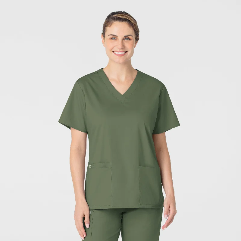 WonderWORK Women's V-Neck Scrub Top - Olive Trendy Women's Oversized