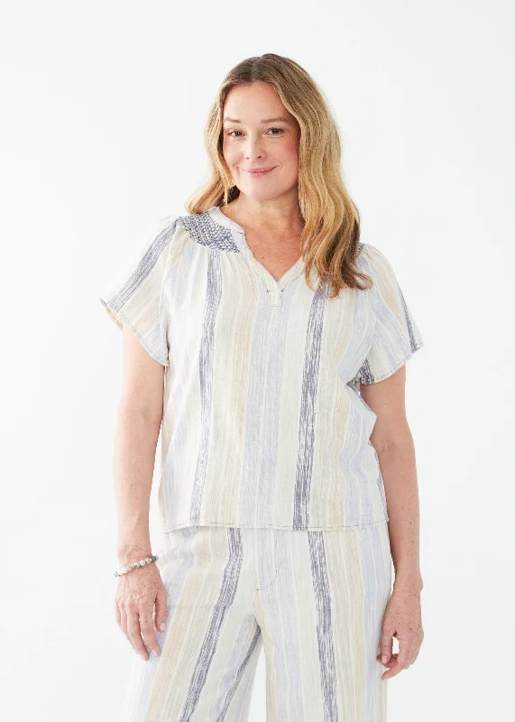 FDJ 7107983 Linen-blend Raglan Flutter Sleeve Blouse Tough Women's Military - inspired