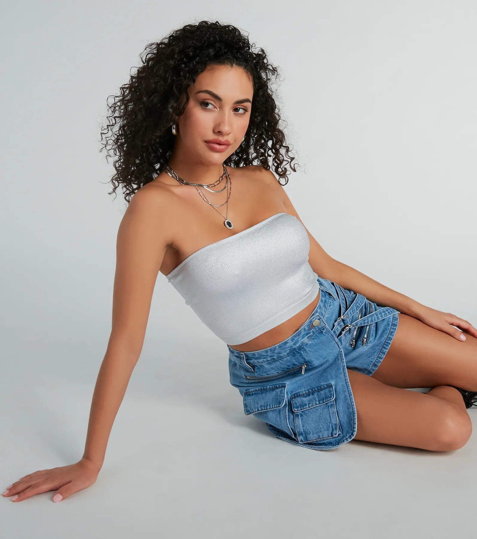 Sultry Gleam Seamless Metallic Bandeau Bra Laid - back Women's Style