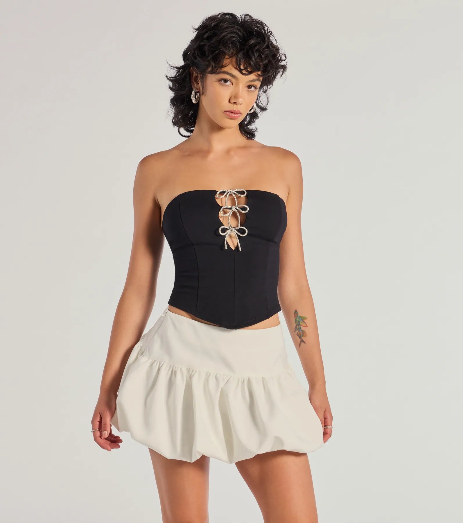 Adorable Glam Rhinestone Bow Cutout Corset Top Elegant Women's 