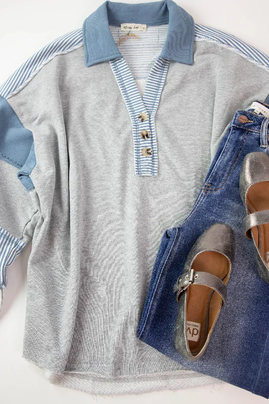 Tala Colorblock Stripe Contrast Top, Heather Grey | Plus Size Sleek Women's Metallic