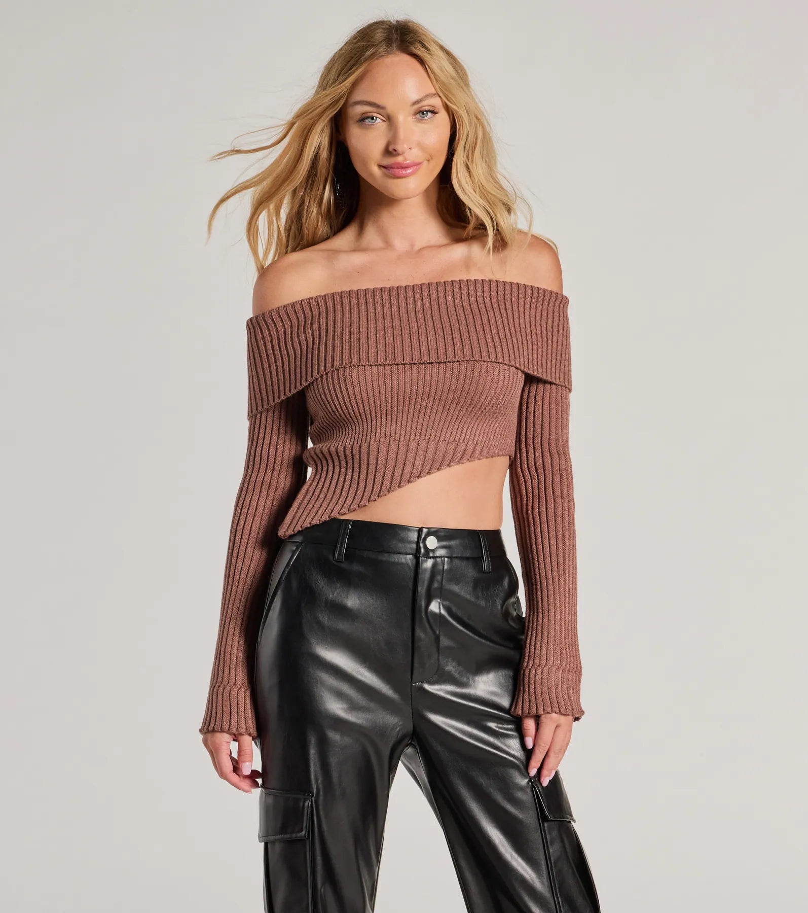 Always Got The Glam Off-The-Shoulder Asymmetrical Crop Top Sophisticated Women's Tailored