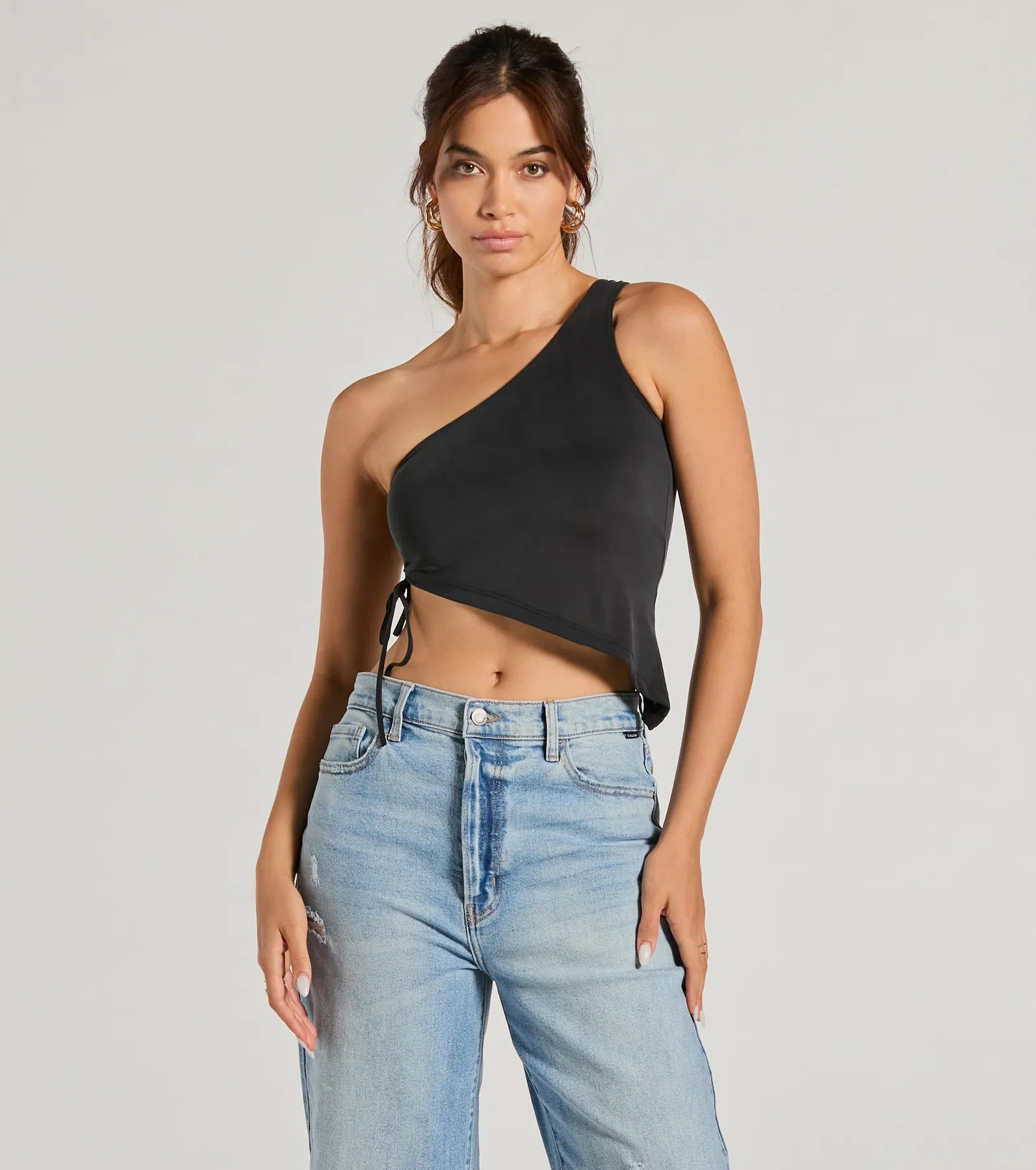 Mentionable Flirt One-Shoulder Asymmetrical Crop Top Laid - back Women's Vibe