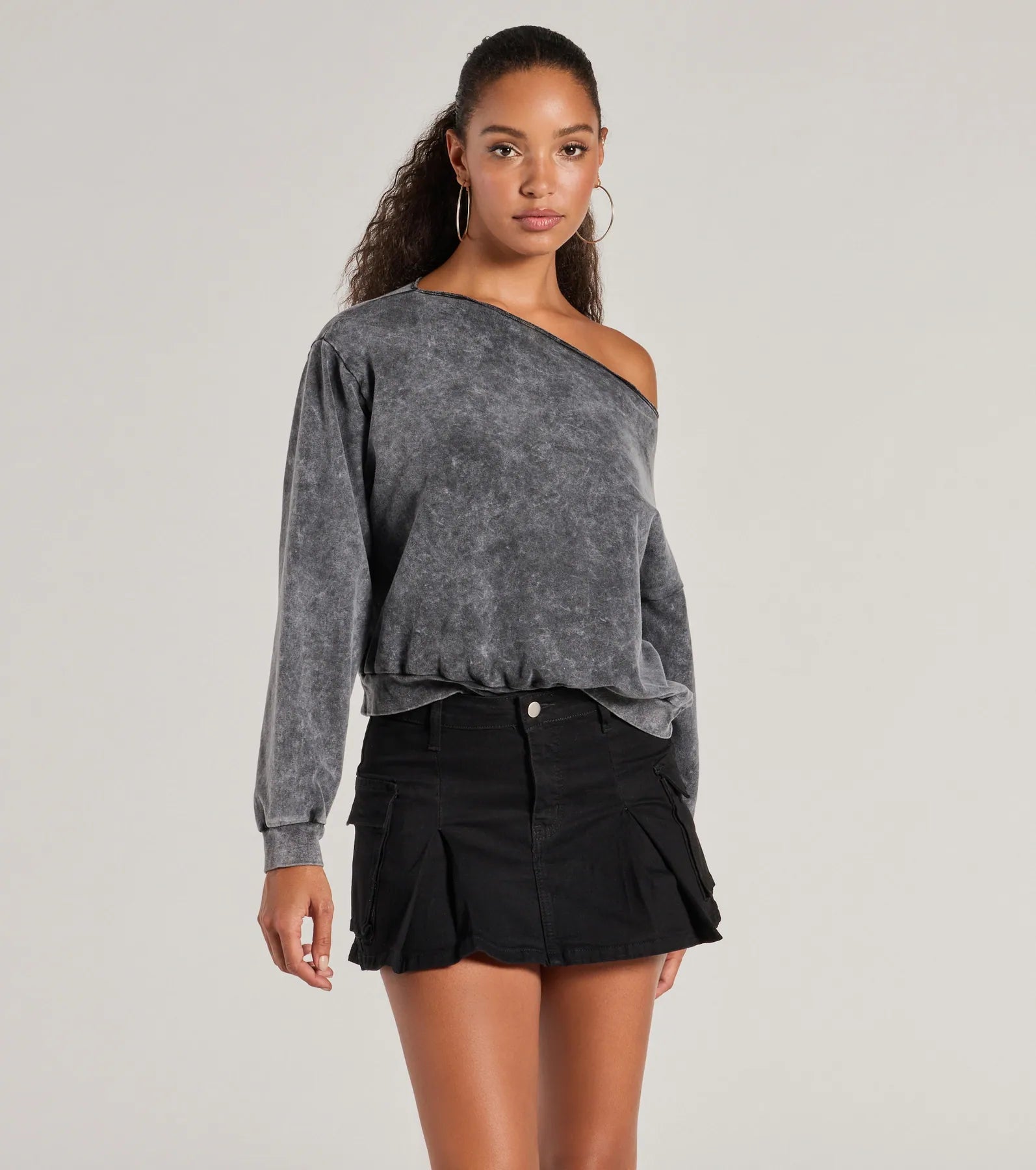 Comfy Vibes Only Washed Knit Pullover Top Artistic Women's Hand - painted