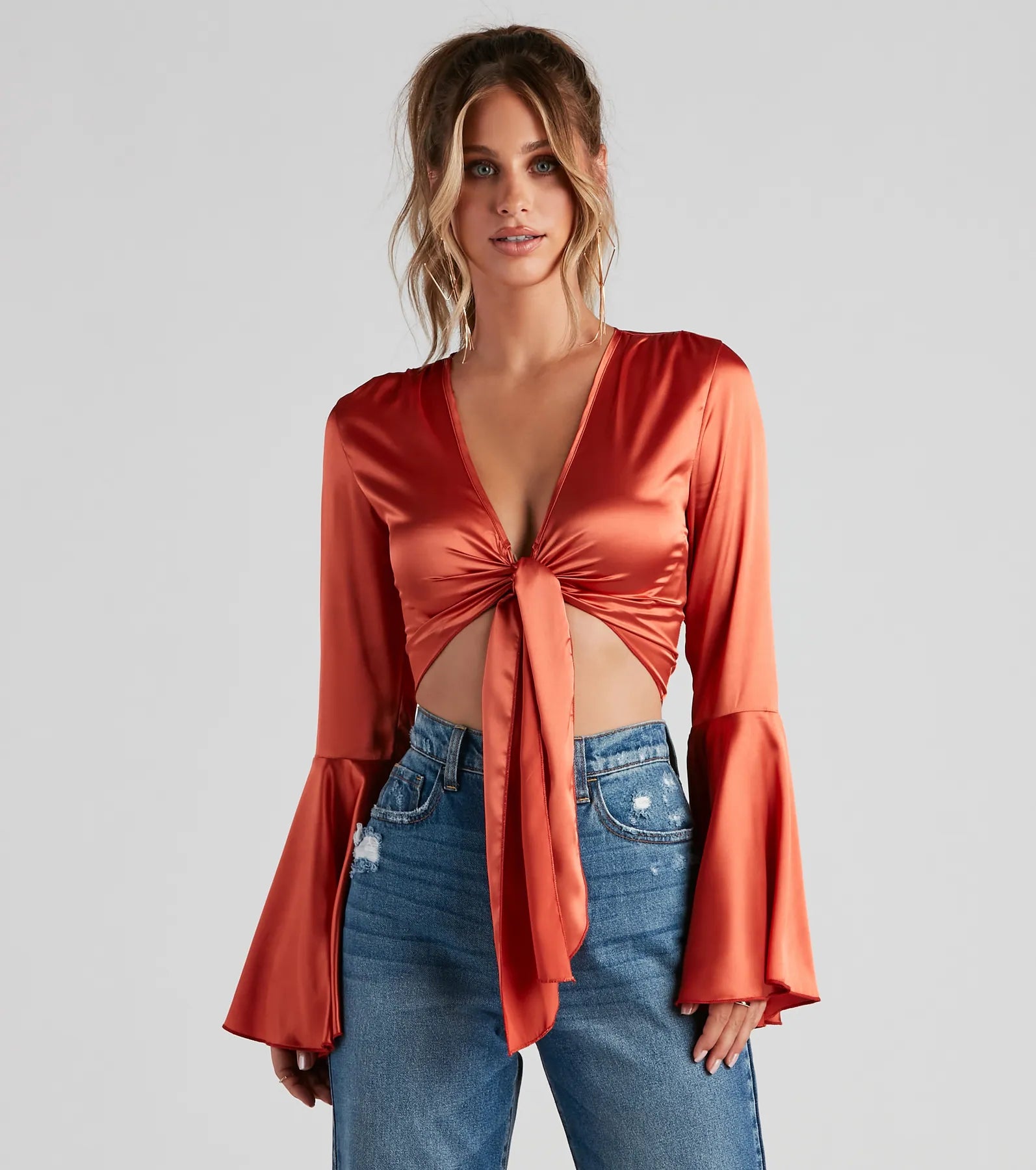 Speechless Satin Tie-Front Top Cool Women's Skate