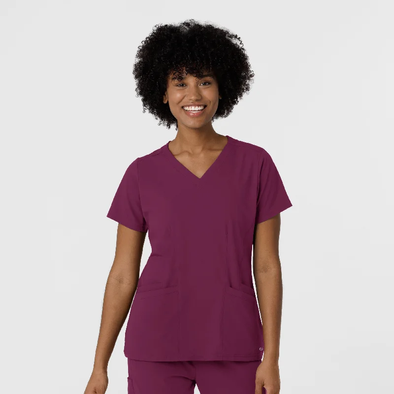 Aero Remix Women's Flex-N-Reach V-Neck Scrub Top - Wine Youthful Women's Anime - inspired