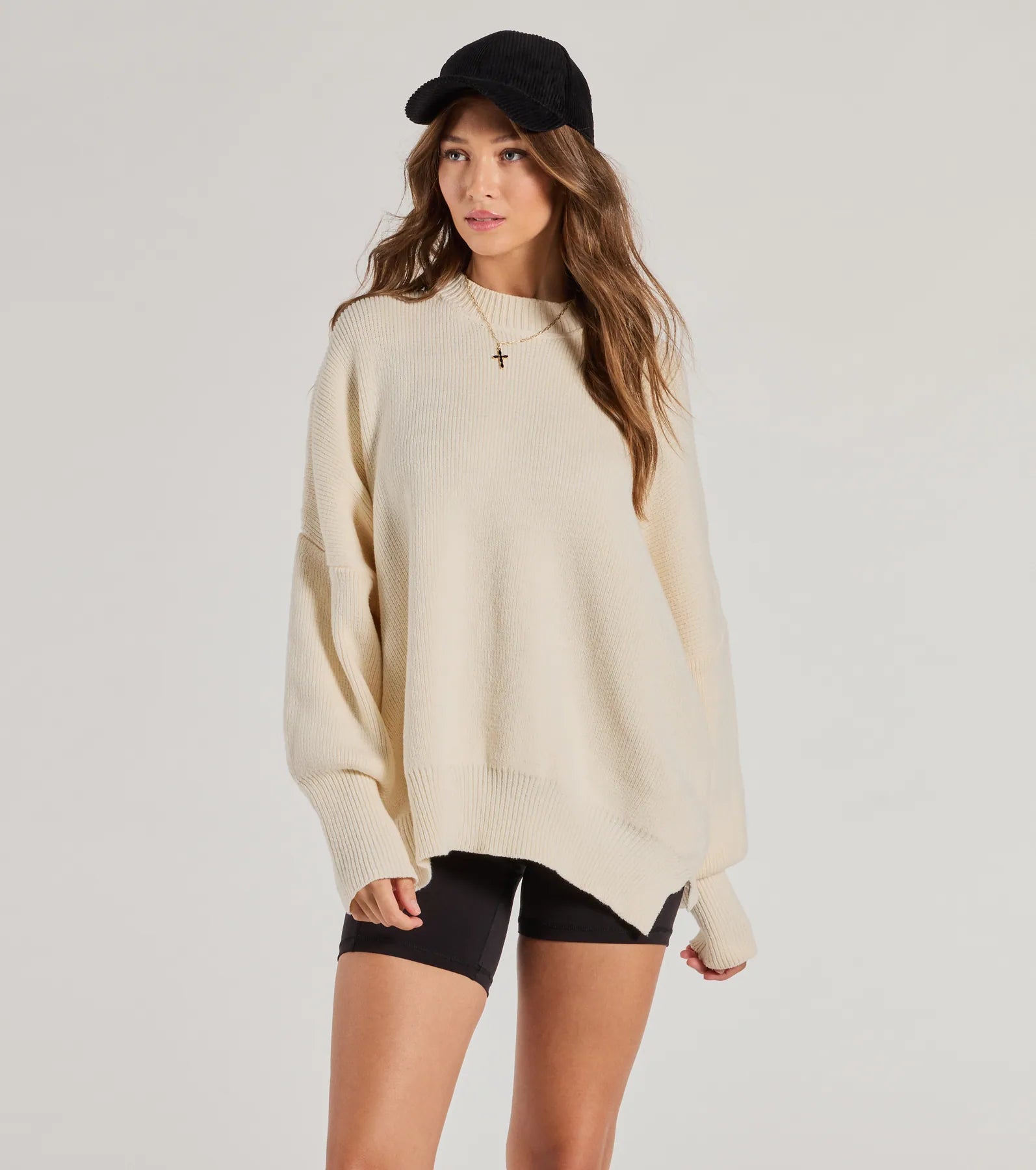 Cozy Style Ribbed Knit Oversized Sweater Traditional Women's Wool