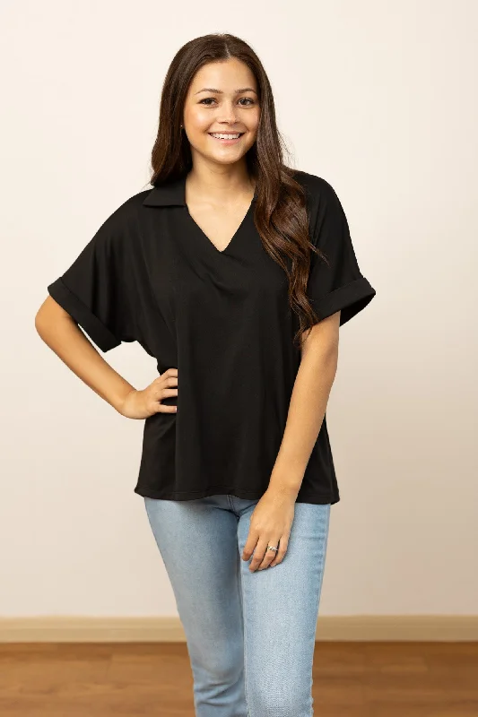 Cara Collared Top, Black Modern Women's 